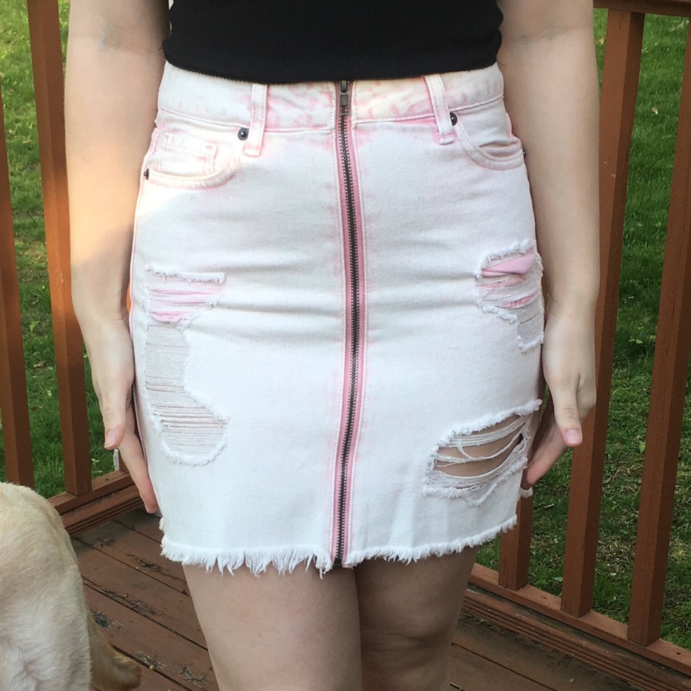 Forever 21 Pink Acid Wash Distressed Mini Skirt